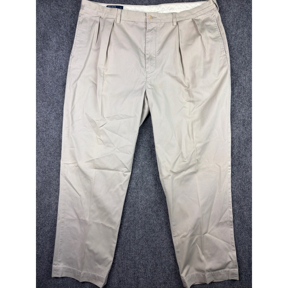 Polo Ralph Lauren Andrew Pant Mens 42x32 Khaki Tan Pleated Classic Chinos